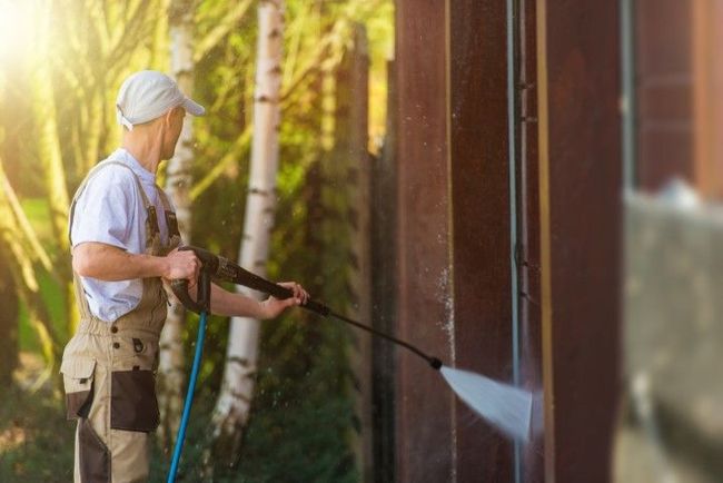 Pressure cleaning exterior surface