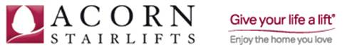 ACORN stairlifts logo with slogan “Give your life a lift” and “Enjoy the home you love” on a white background