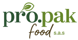 Logo Pro Pak Food SAS in verde e marrone con un dettaglio a forma di foglia.