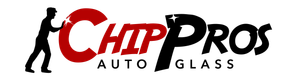 ChipPros Auto Glass logo with red and black text and a person silhouette holding a windshield