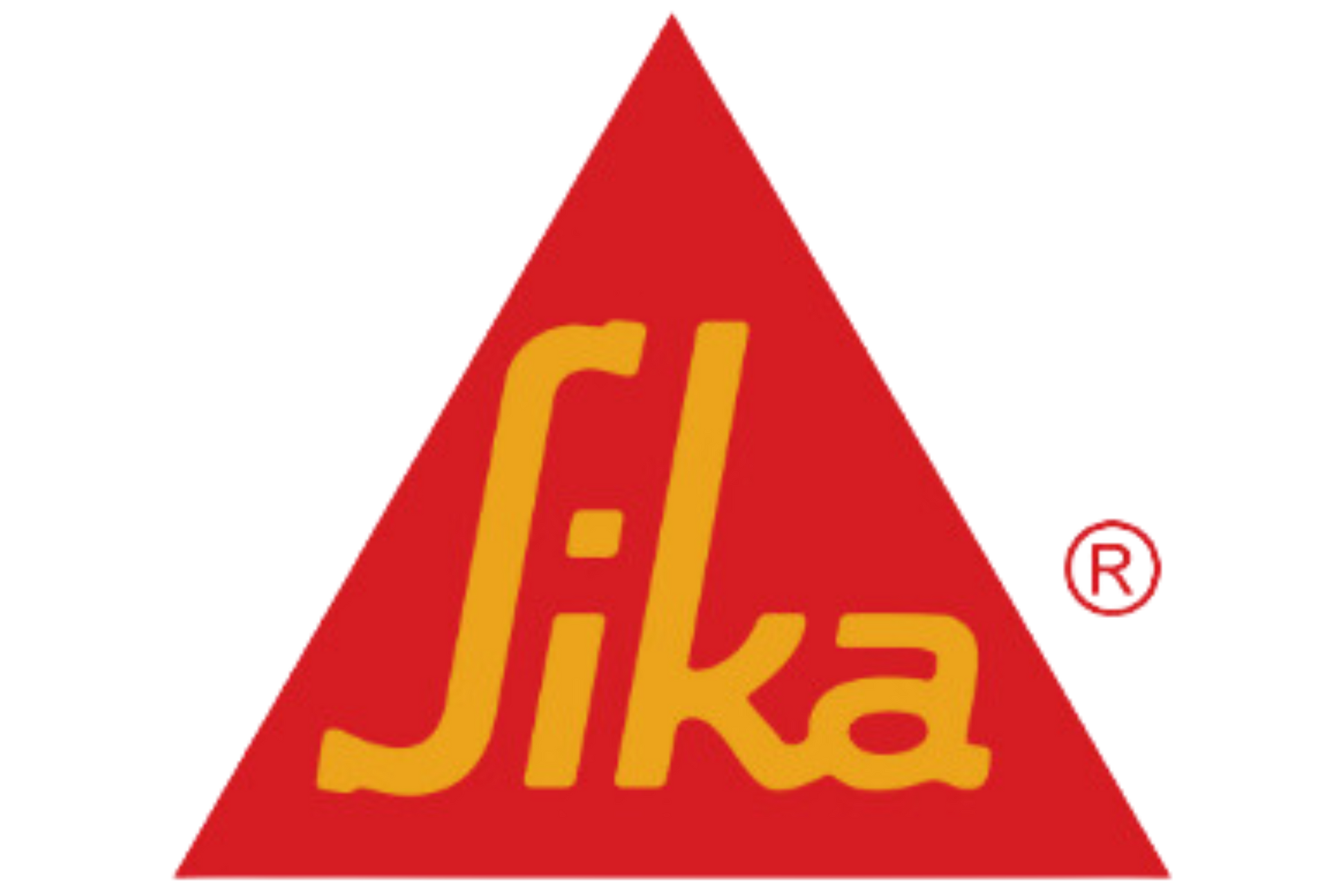 Sika logo: red triangle with yellow stylized text and registered trademark symbol