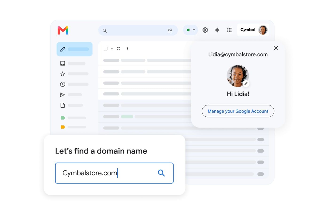 Official Google Workspace account and Gmail interface illustration