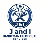 J and I Handyman Electrical Services logo with blue circular tools icon and bold navy text