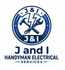 J and I Handyman Electrical Services logo with blue circular tools icon and bold navy text