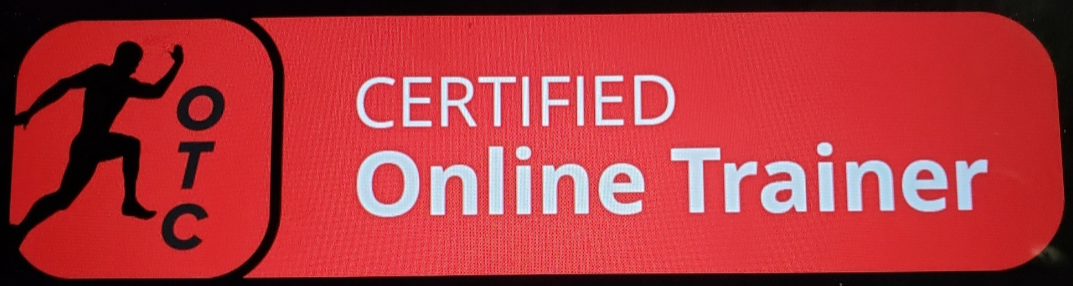 A red sign that says certified online trainer