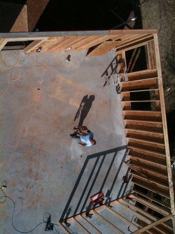 An aerial view of a building under construction