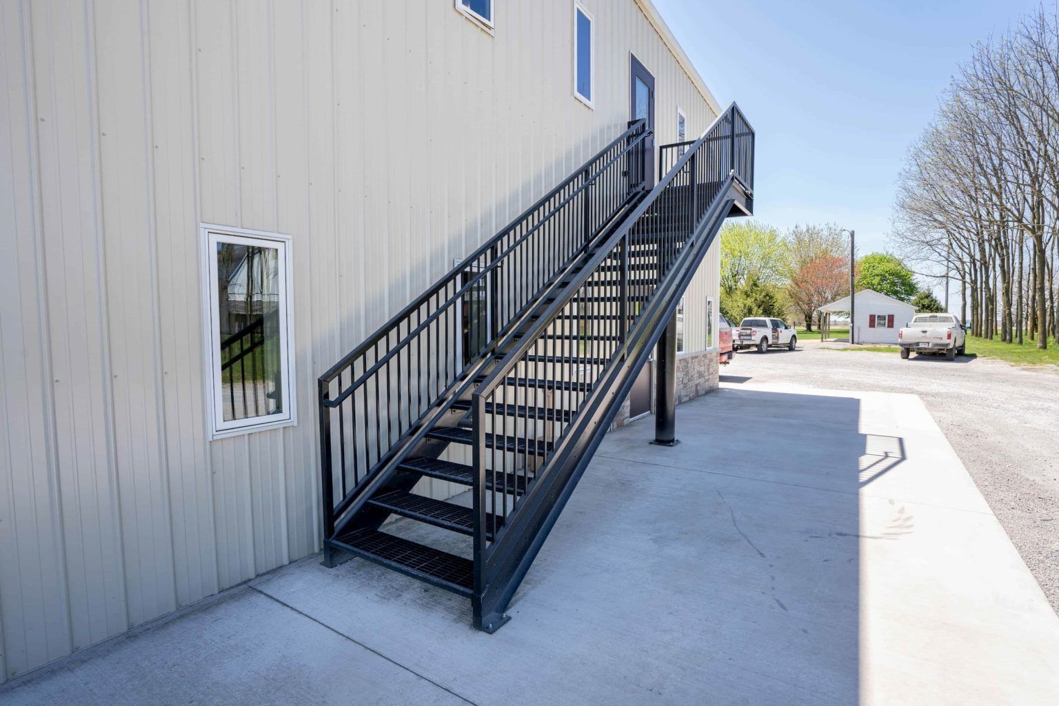 A set of stairs leading up to the second floor of a building.