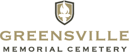 Greensville Memorial Cemetery logo with gold shield and stylized white cross/flame icon
