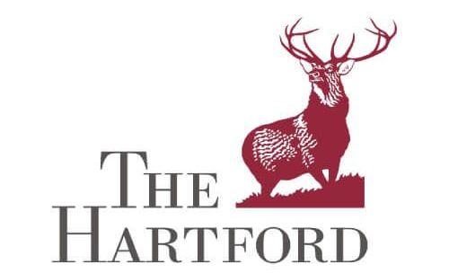 The hartford logo has a deer standing in the grass.