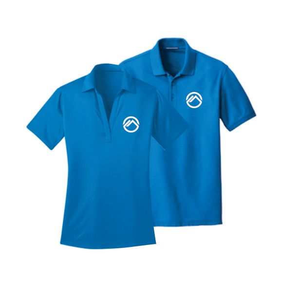 Custom branded blue polo shirts with embroidered logo