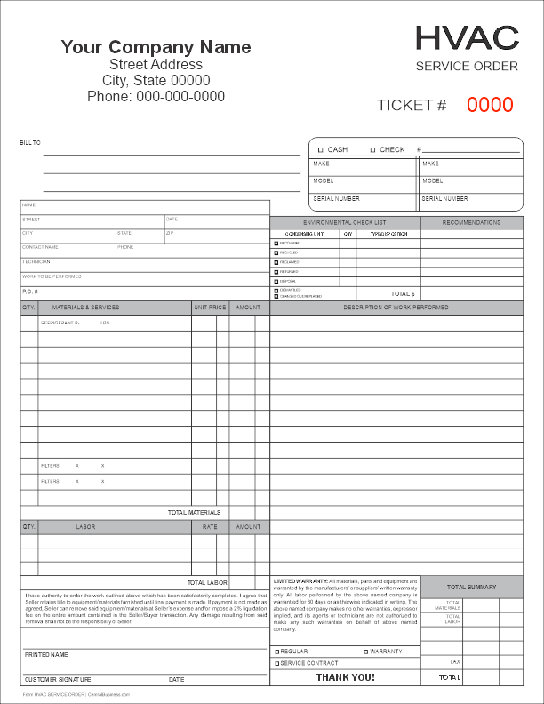 HVAC Order Template