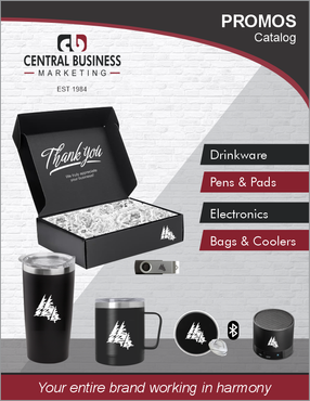 Promos catalog cover featuring drinkware pens and pads