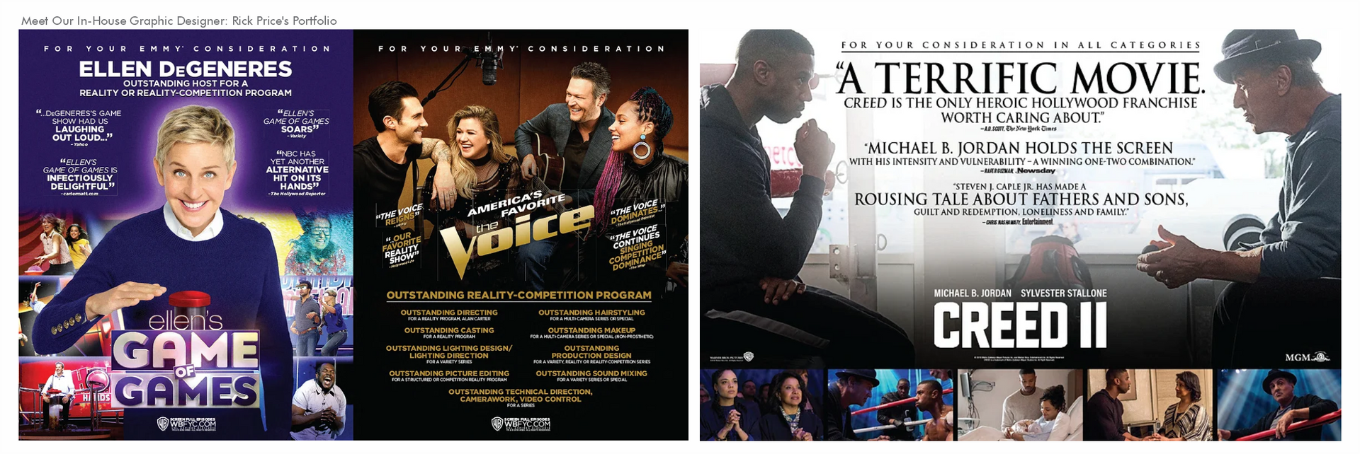 Emmy consideration promotional mailers for The Voice and Creed film