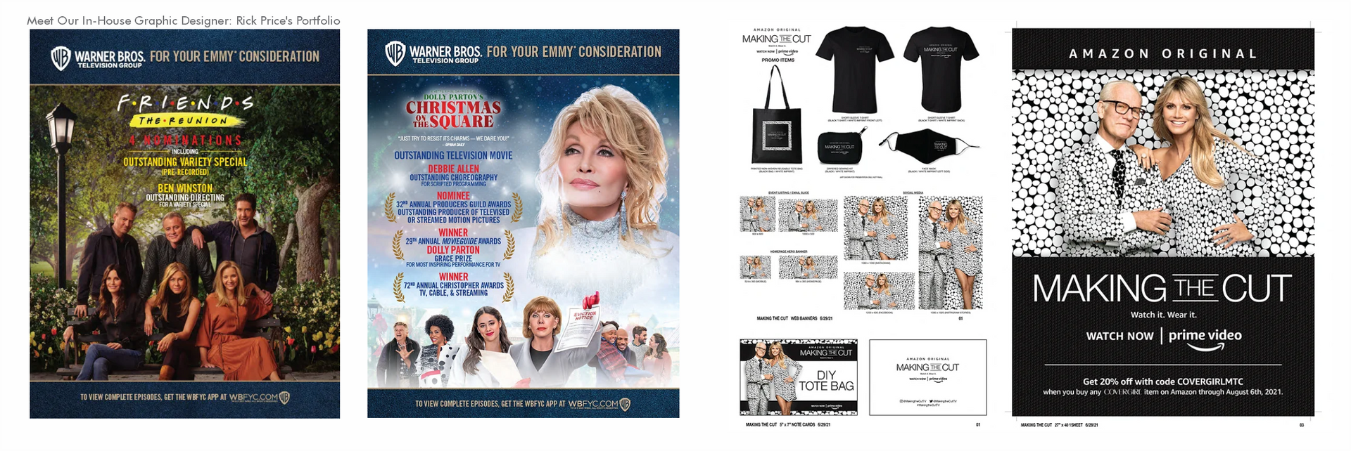 Emmy consideration mailer for Dolly Parton Christmas on the Square with branded merchandise