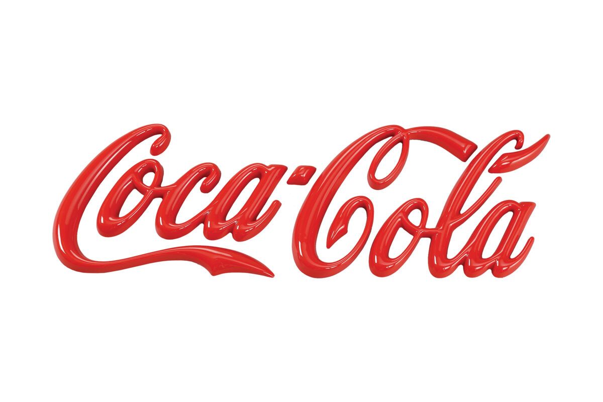 Formed plastic Coca-Cola script logo sign in red and white