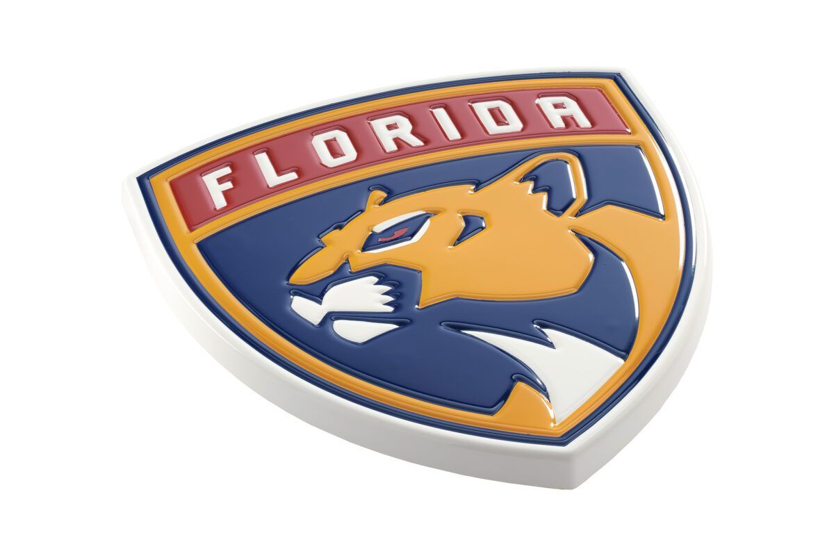 Formed plastic Florida Panthers hockey team shield logo sign