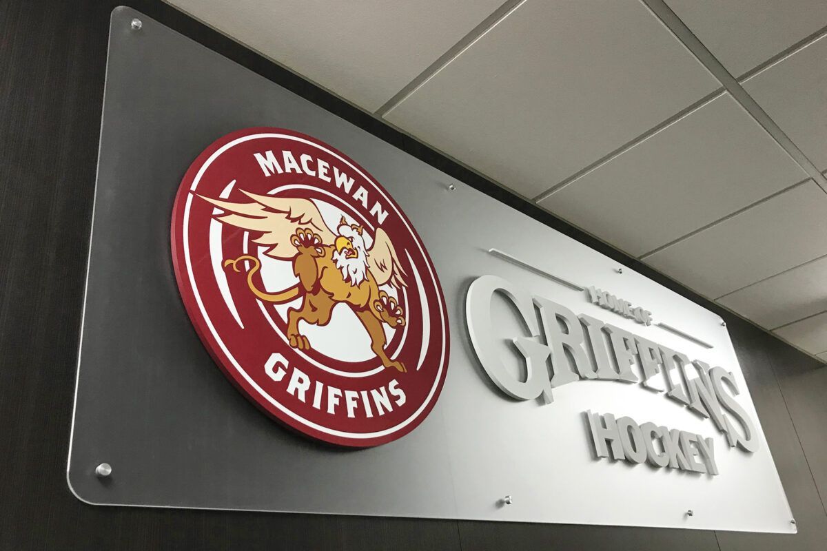 Laser-cut acrylic wall signs for MacEwan Griffins and Griffins Hockey