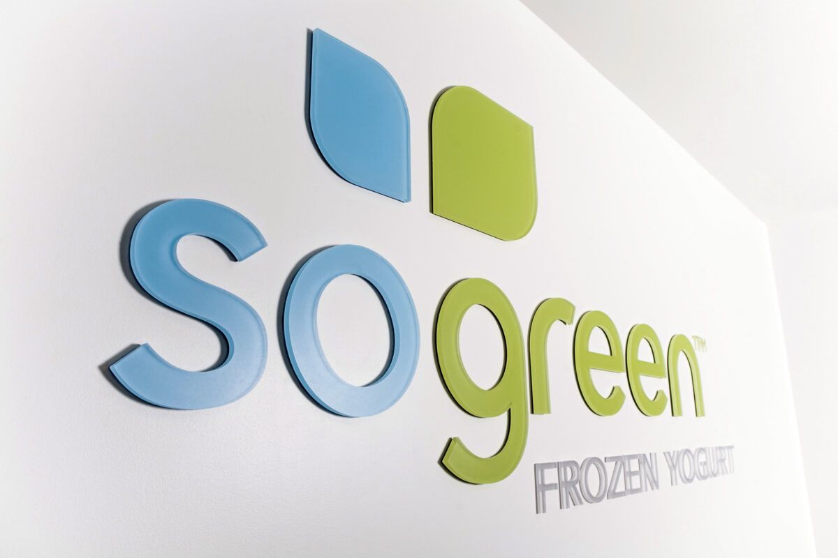 Dimensional logo sign for SoGreen Frozen Yogurt