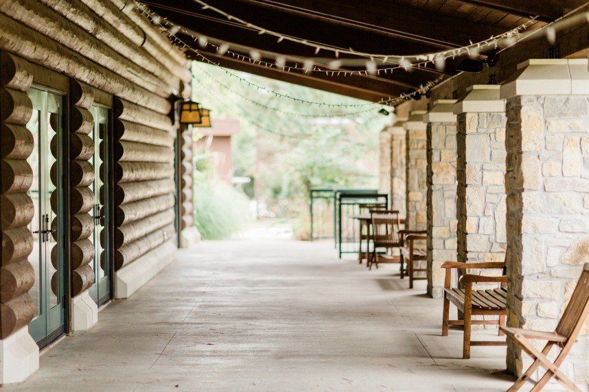 outdoor seating at a wedding at Camp Loughridge in Tulsa Oklahoma