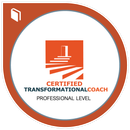 Gecertificeerd transformatiecoach-badge op professioneel niveau met oranje en wit design.