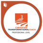 Gecertificeerd transformatiecoach-badge op professioneel niveau met oranje en wit design.