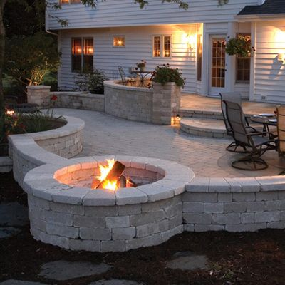 fire pit on grey stone deck