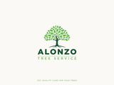Alonzo Tree Service logo with green tree graphic and tagline on a light background