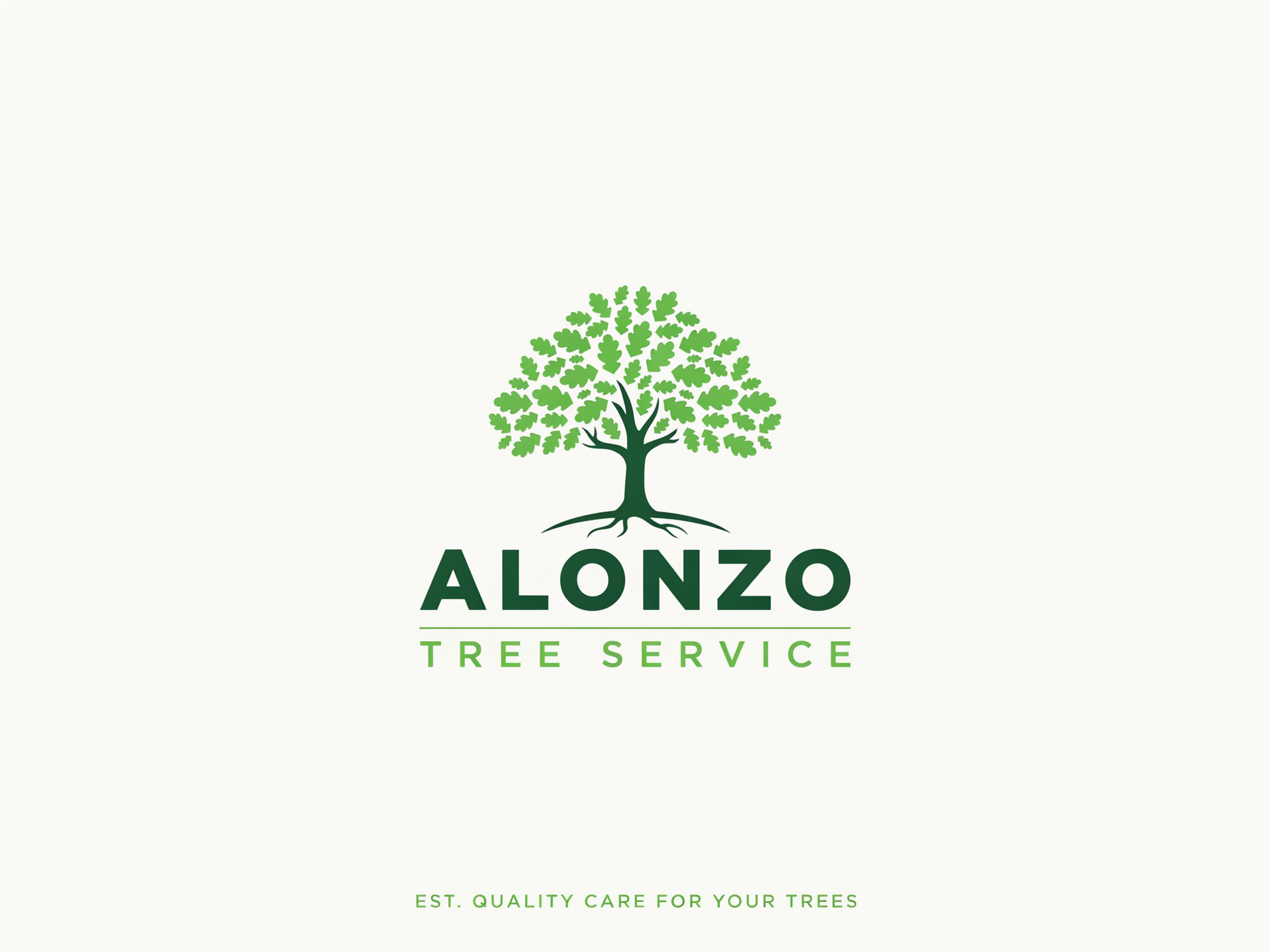 Alonzo Tree Service logo with green tree graphic and tagline on a light background