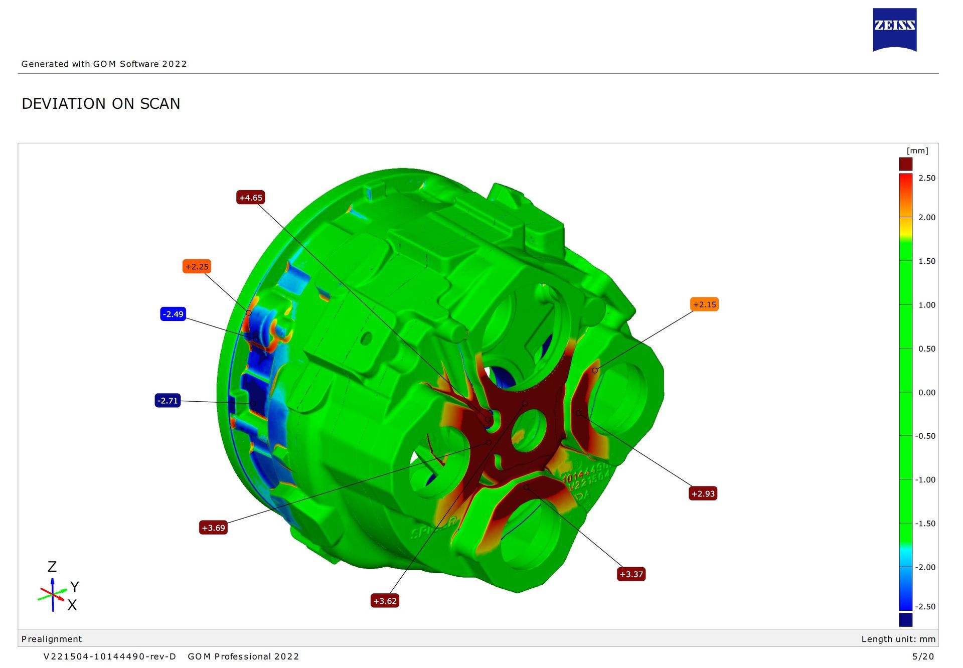 3D-meting van gietdeel met CAD-vergelijking en kleurplot