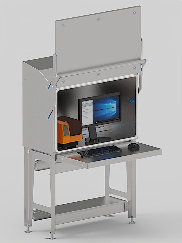 RVS kast met hefdeur en onderstel met werkblad