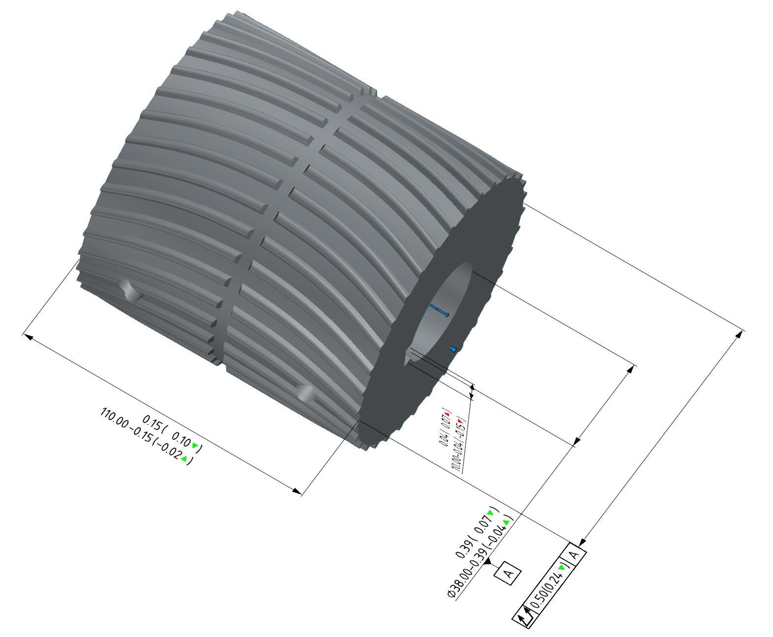 Voorbeeld van een 3D-meetrapport voor maatcontrole en CAD-vergelijking