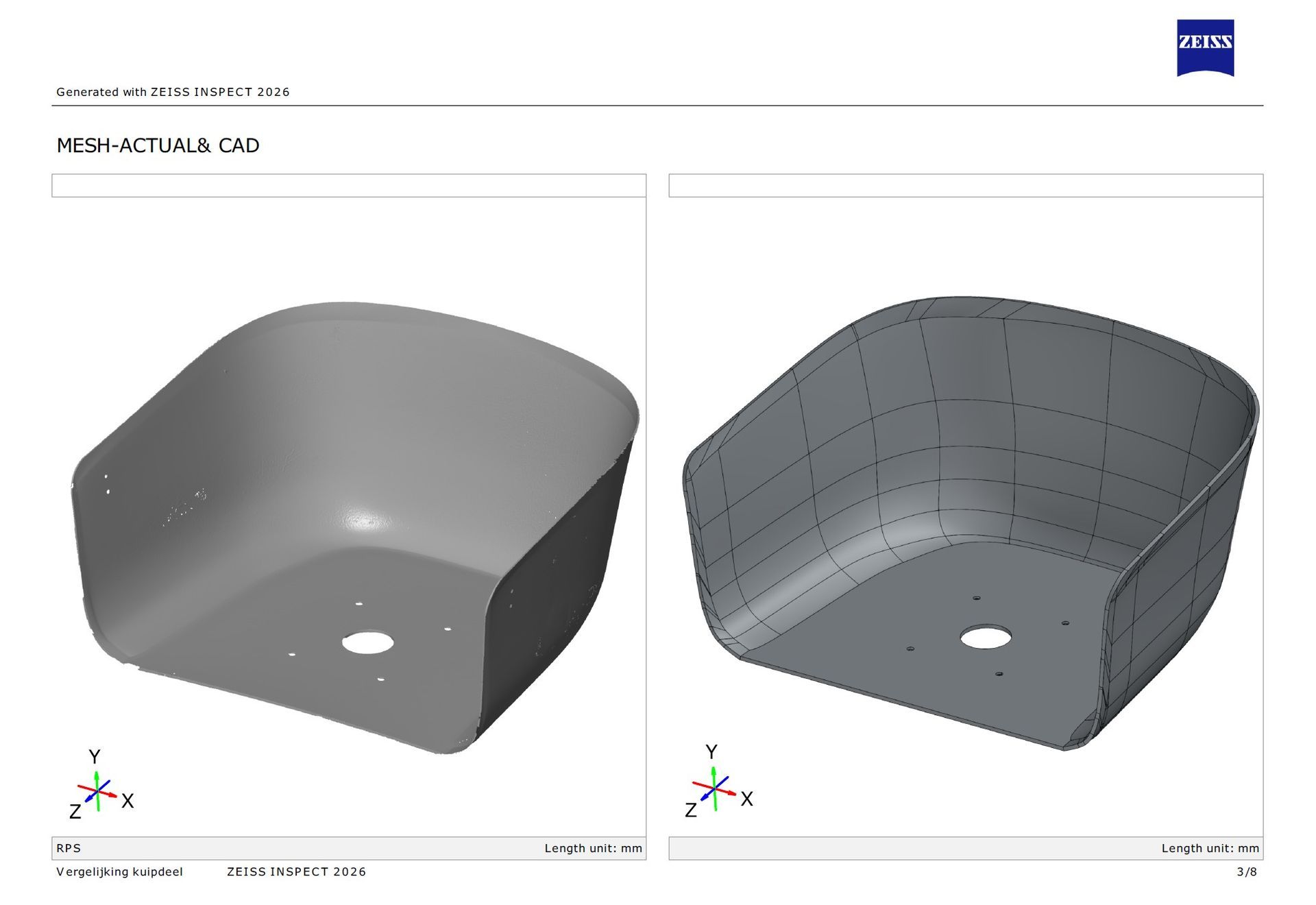 3D scan flexibel kunststof kuipdeel en CAD model