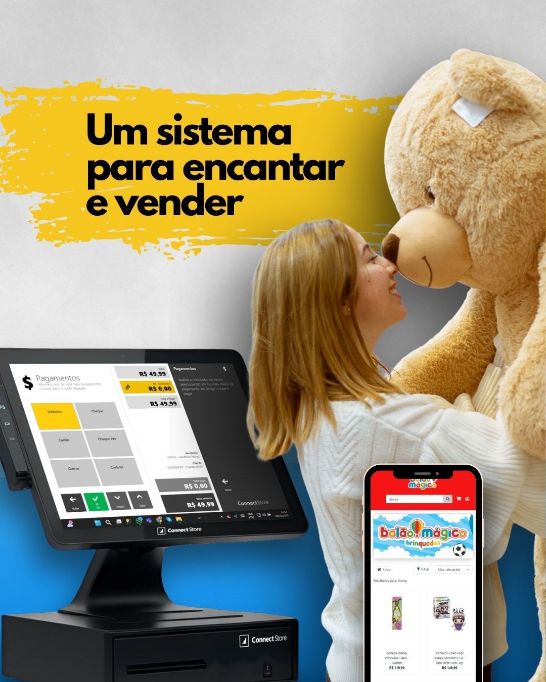 Homem de jaqueta jeans segurando um celular e exibindo um preço. Texto: 