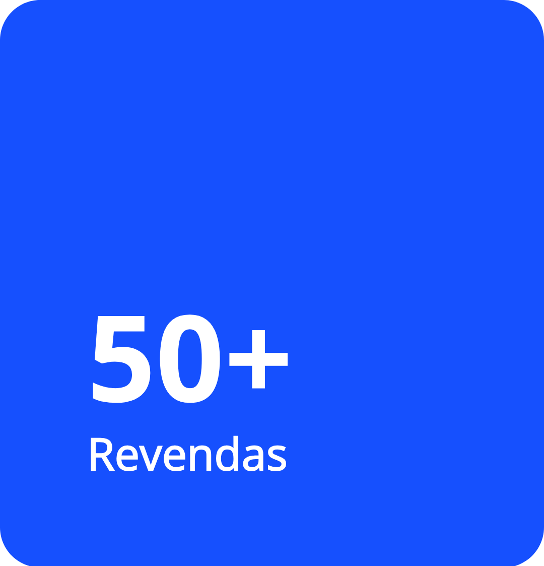 Um quadrado azul com as palavras `` 50+ revendas '' escritas nele.