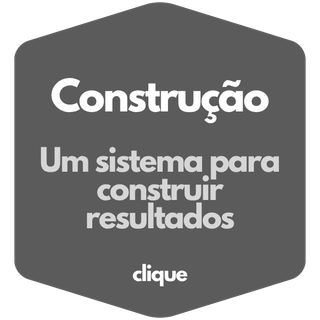 Anúncio de um sistema de construção. Hexágono cinza com o texto 