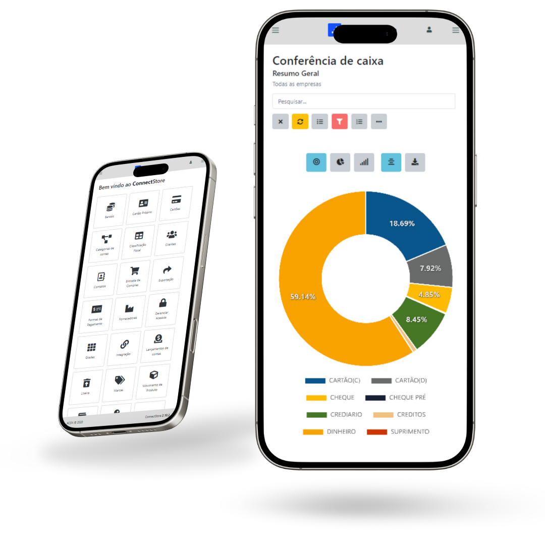 Dois smartphones exibindo interfaces de aplicativos