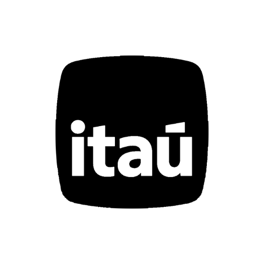 Um logotipo preto e branco do Itaú em um fundo branco
