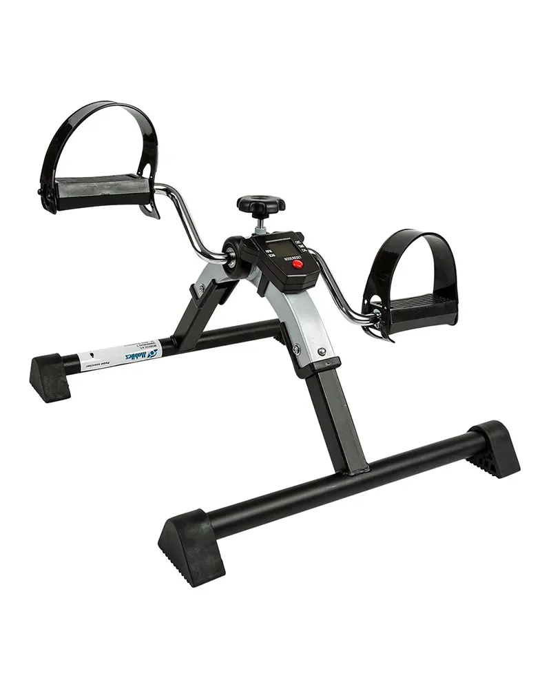 Mini motionscykel med justerbar modstand, der bruges til ben- og armtræning.