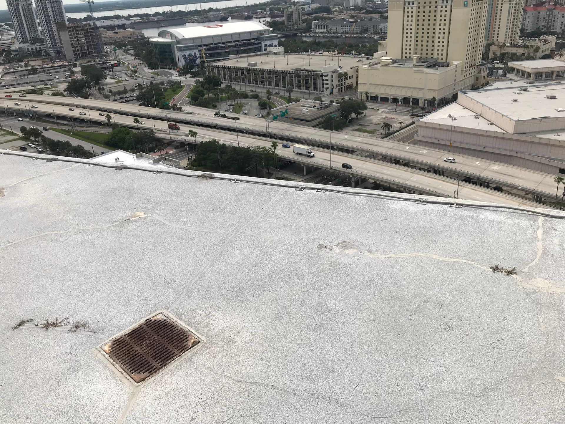 Low-slope commercial roof being evaluated in Auburndale, Florida