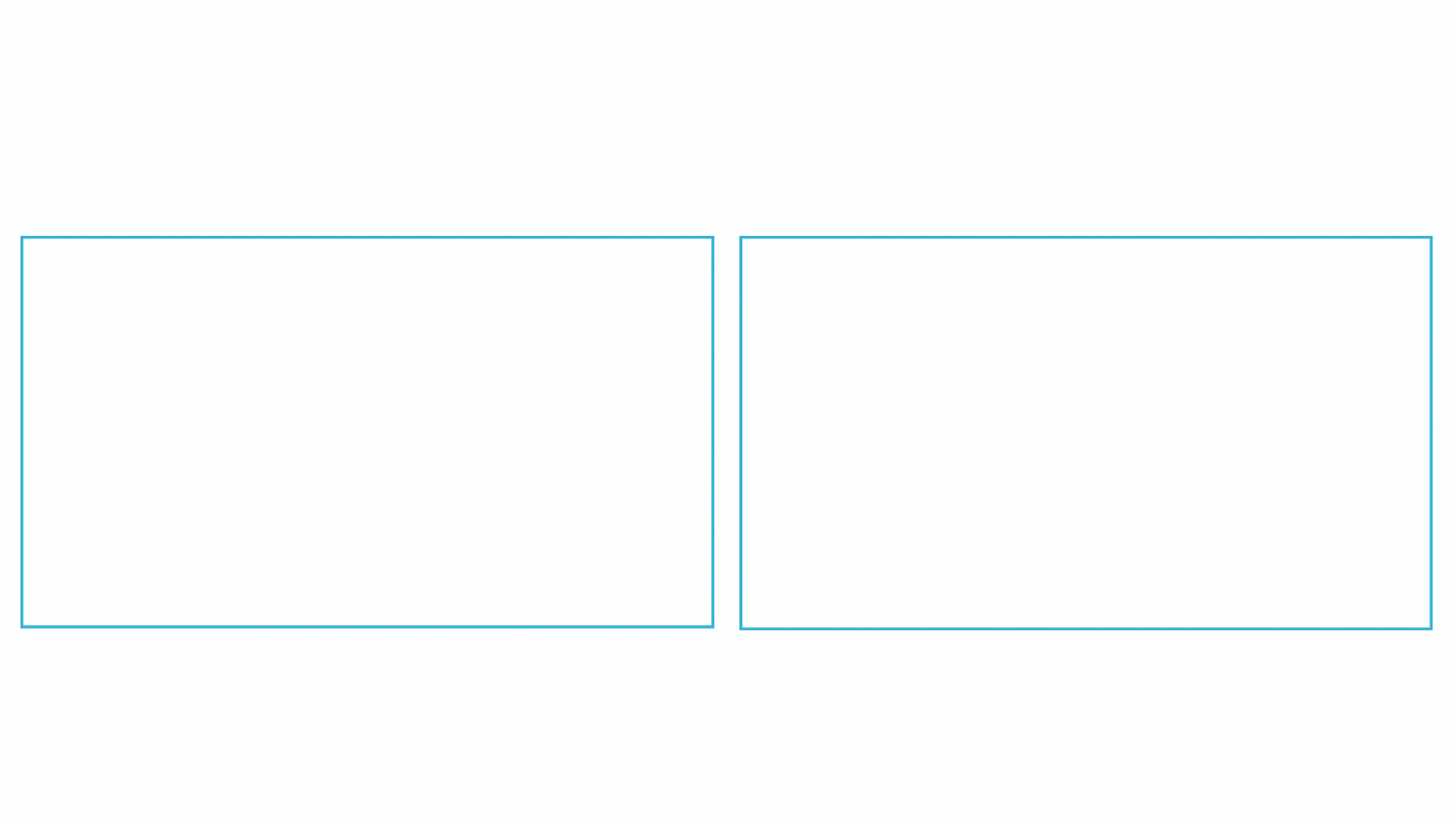 Two empty white rectangular boxes with light blue borders on a white background