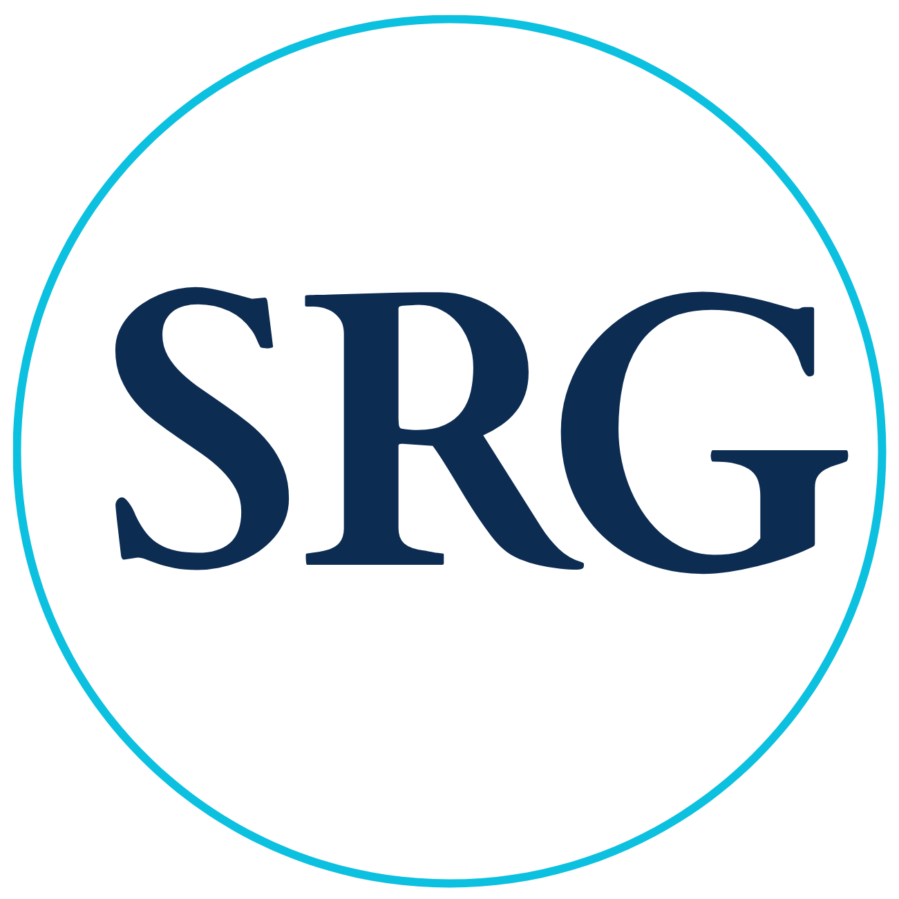 Blue SRG logo inside a thin cyan circle on a white background