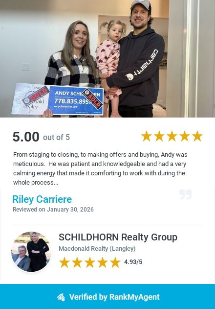Family standing indoors holding a baby, with 5-star customer reviews displayed below.