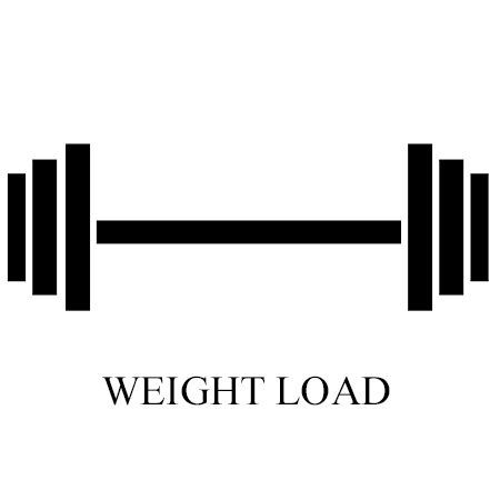 Black barbell, with weight plates on each end, labeled
