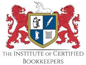 Institute of Certified Bookkeepers logo with red lions and a gold shield emblem
