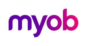 Purple MYOB logo on a white background