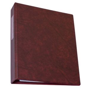 Maroon hardcover binder or book with a plain cover, shown at an angle