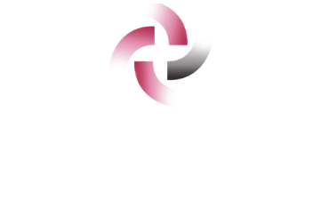Abstract pink and gray circular swirl logo on a white background