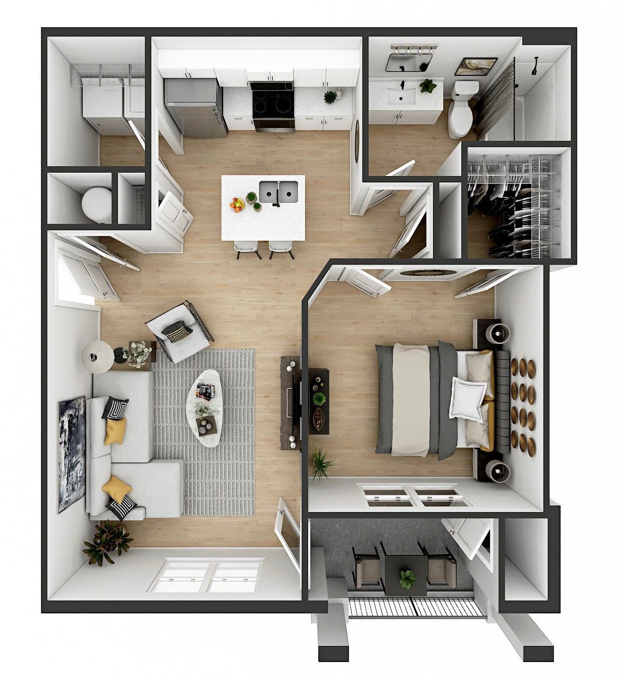 Rendering of a modern 1 bedroom apartment at Millcreek in Lexington KY