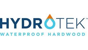 HYDROTEK waterproof hardwood logo in blue, teal, and orange