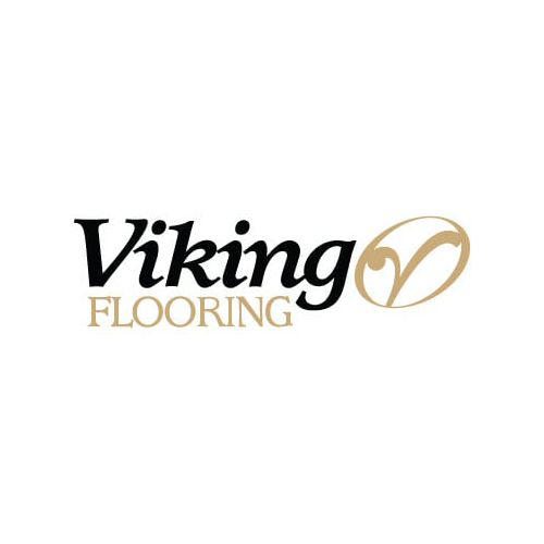 Viking Flooring logo in black and gold with a circular leaf emblem